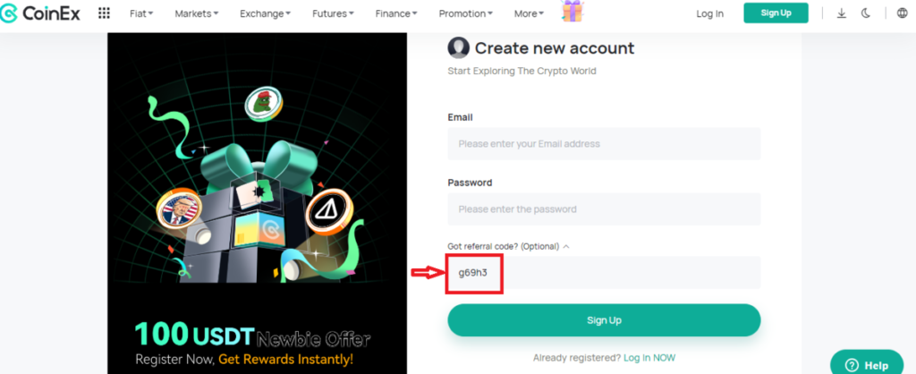 Open an account with CoinEx referral exchange