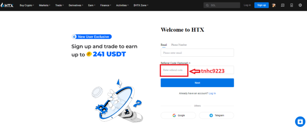 Open an account with HTX Referral Code
